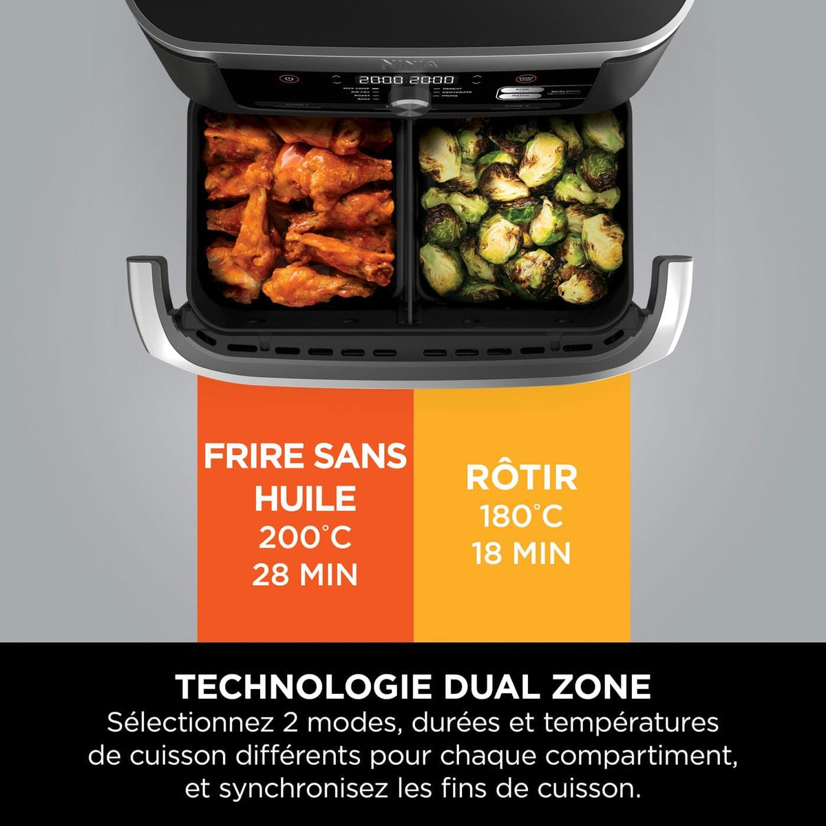 Foodi FlexDrawer Air Fryer, Dual Zone with Removable Divider, Large 10.4 L Drawer, 7-in-1, Dual Zone, Oil-Free, Dishwasher Safe Non-Stick Parts, Black AF500EU