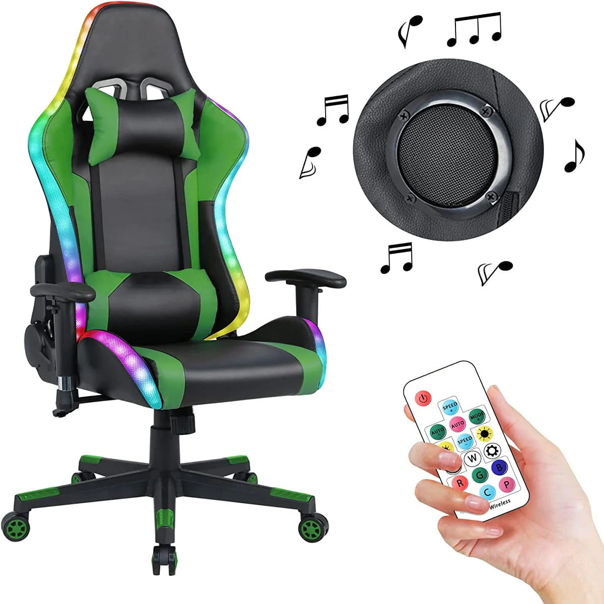 Homemiyn Gaming Chair with Speakers Video and RGB LED Lights, Pink PU Leather Ergonomic Racing Office Chair - Product image 6