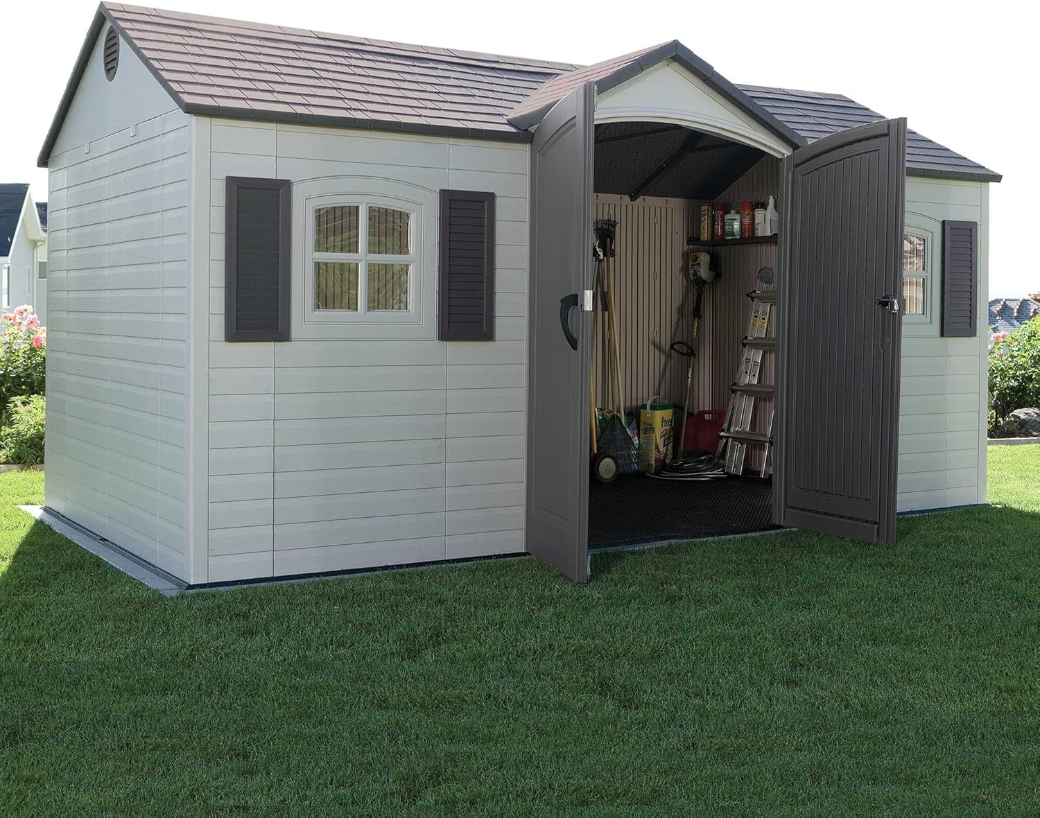 Tan Garden Shed 132.7 x 204.4 x 227.9 cm