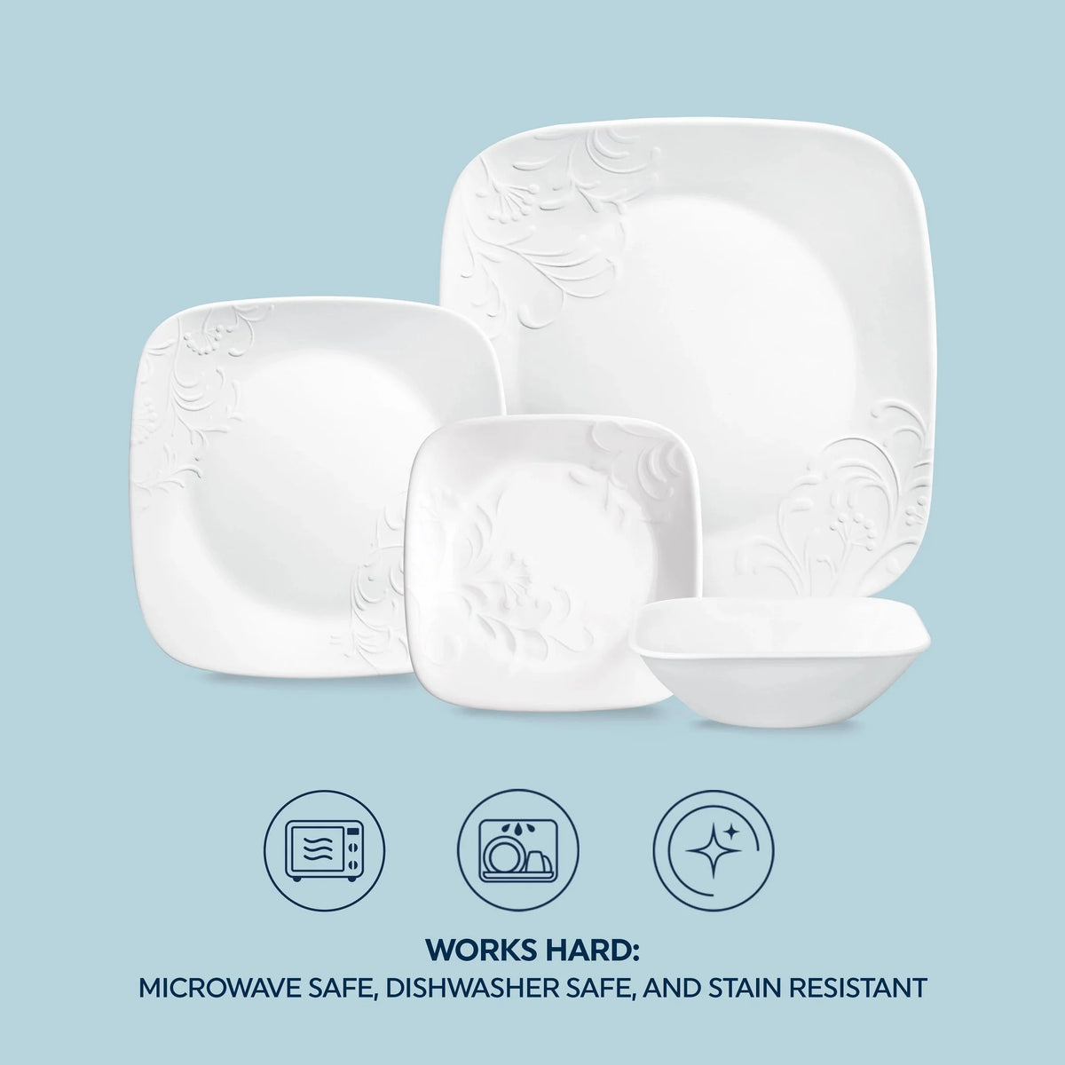 Corelle Cherish 16 - Piece Embossed Square Glass Dinnerware Set (Service for 4) - Product image 6