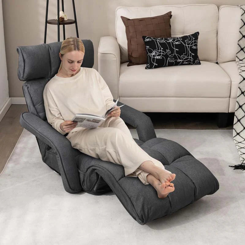 6-Position Adjustable Floor Sofa Bed, Folding Lazy Sofa Chaise Lounger Recliner with Armrests & Footrests - Product image 15