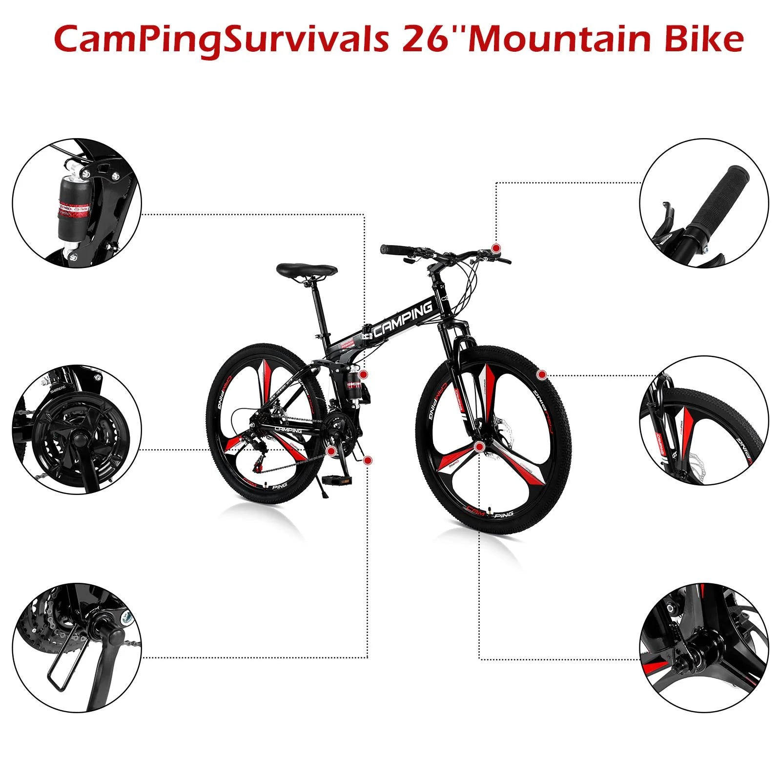 Zimtown 26" Folding Mountain Bike, Shimano 21 Speed MTB Bicycle for Adults, Black - Product image 2
