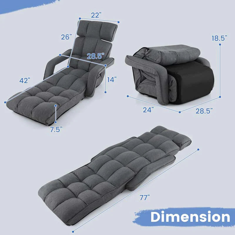 6-Position Adjustable Floor Sofa Bed, Folding Lazy Sofa Chaise Lounger Recliner with Armrests & Footrests - Product image 24