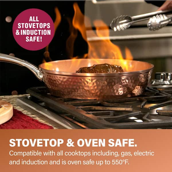 Hammered Copper 10-Piece Aluminum Non-Stick Cookware Set with Glass Lids - Product image 6