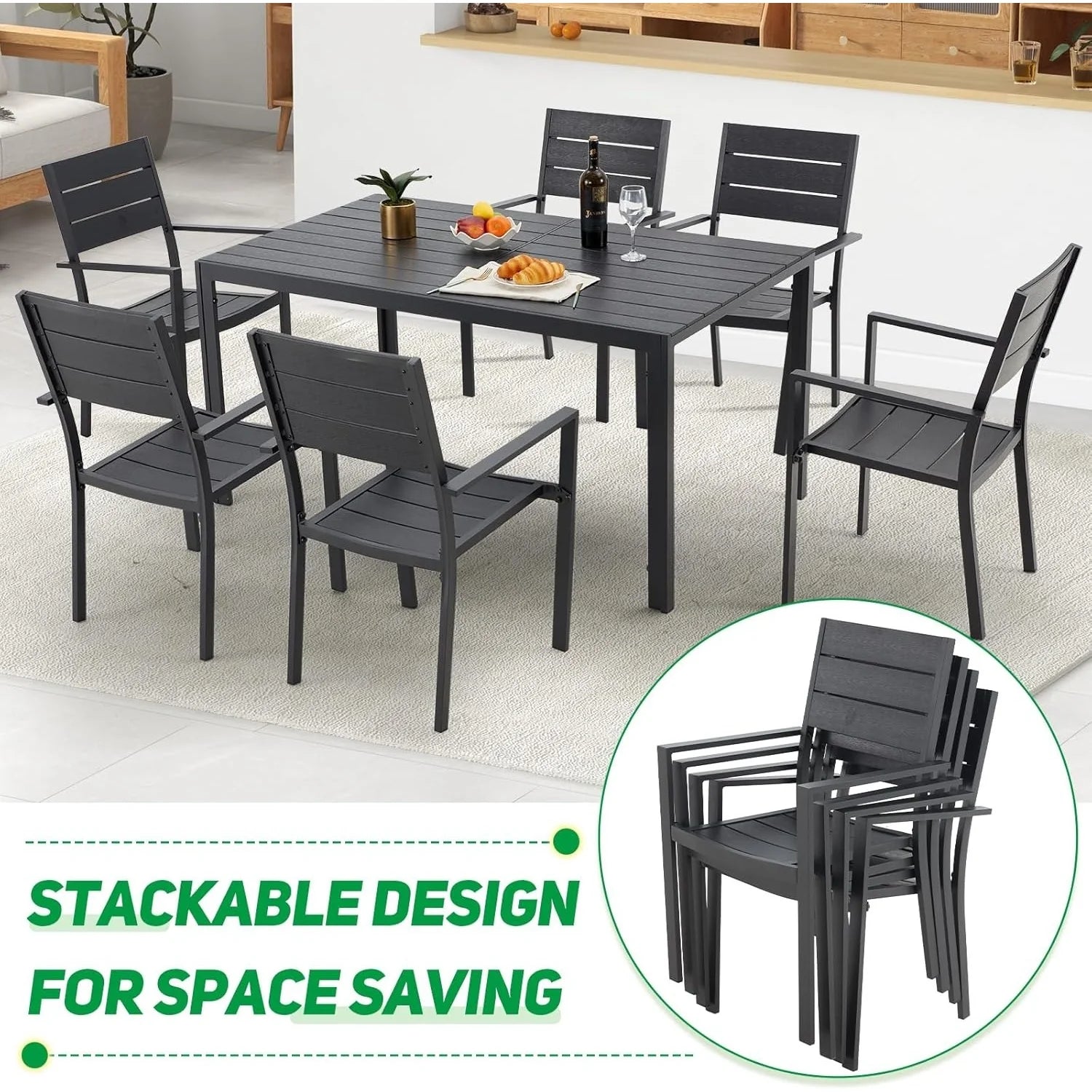AECOJOY 7-Piece Aluminum Outdoor Dining Set, Patio Table and Stackable Chairs Set for 6 - Product image 6