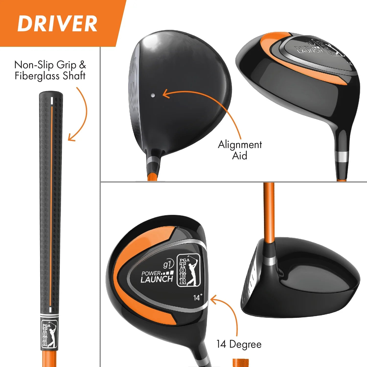 PGA Tour Right - Handed 10 Piece Kids Golf Club Stand Bag Set; Player Height 4'8 - 5'2", Ages 8 - 12