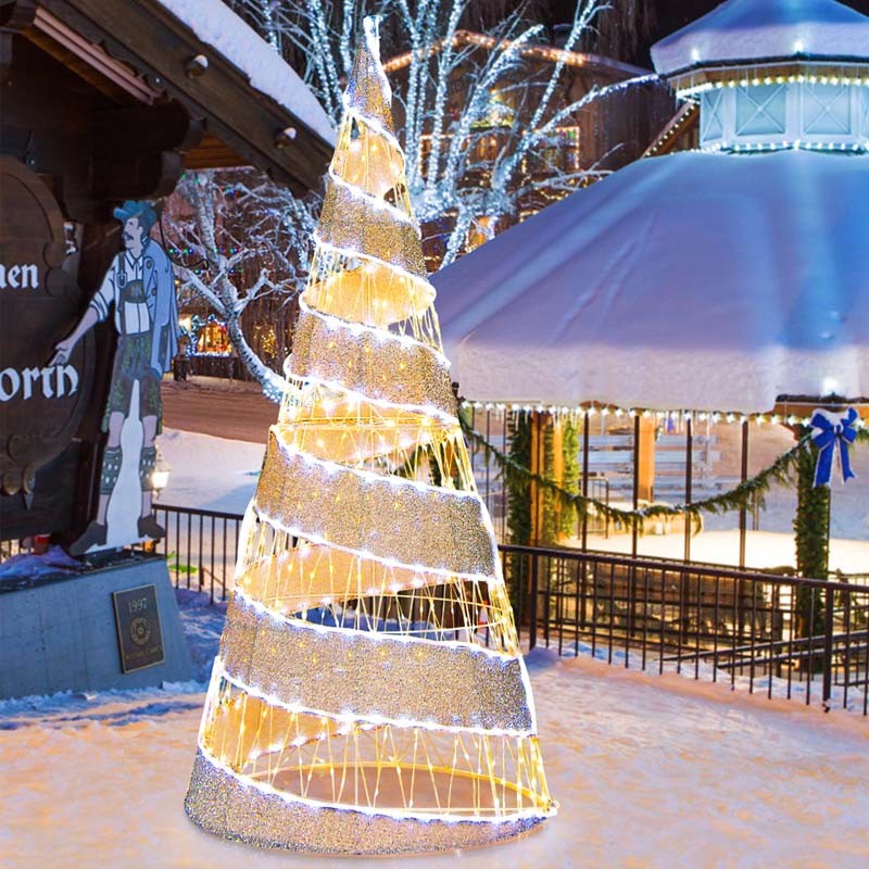 5 FT Pre-lit Christmas Cone Tree, Artificial Spiral Conic Tree with 300 Warm White & 250 Cold White LED - Product image 1
