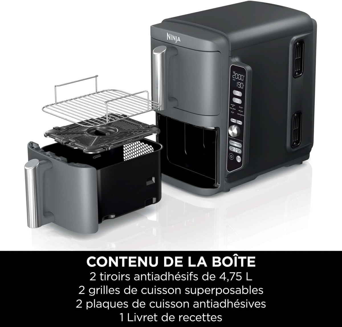 Foodi FlexDrawer Air Fryer, Dual Zone with Removable Divider, Large 10.4 L Drawer, 7-in-1, Dual Zone, Oil-Free, Dishwasher Safe Non-Stick Parts, Black AF500EU