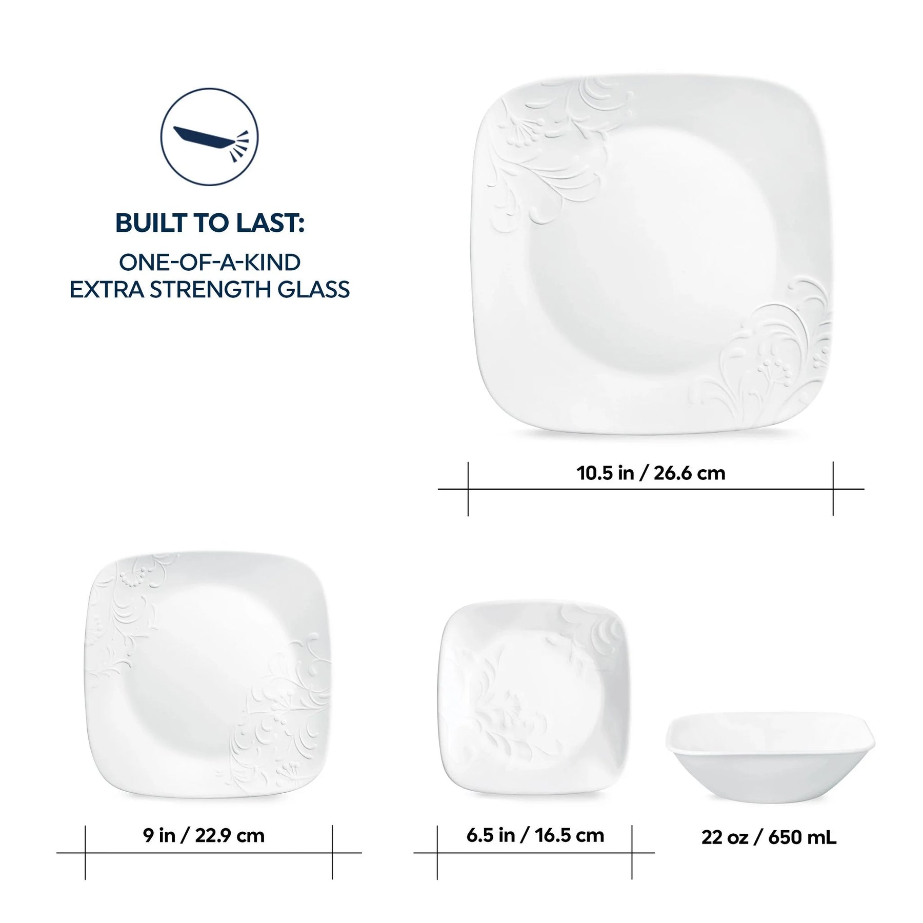 Corelle Cherish 16 - Piece Embossed Square Glass Dinnerware Set (Service for 4) - Product image 5