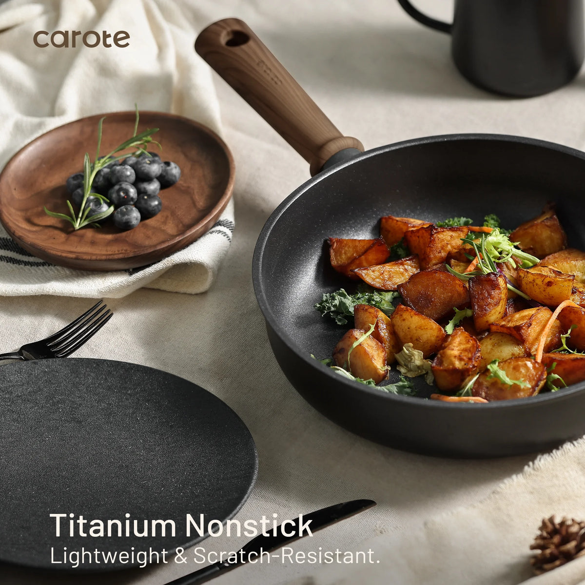 Carote 13 - Pcs Nonstick Cookware Sets, Pots and Pans with Stay - Cool Handles, Induction Compatible Kitchen Set, (Black)