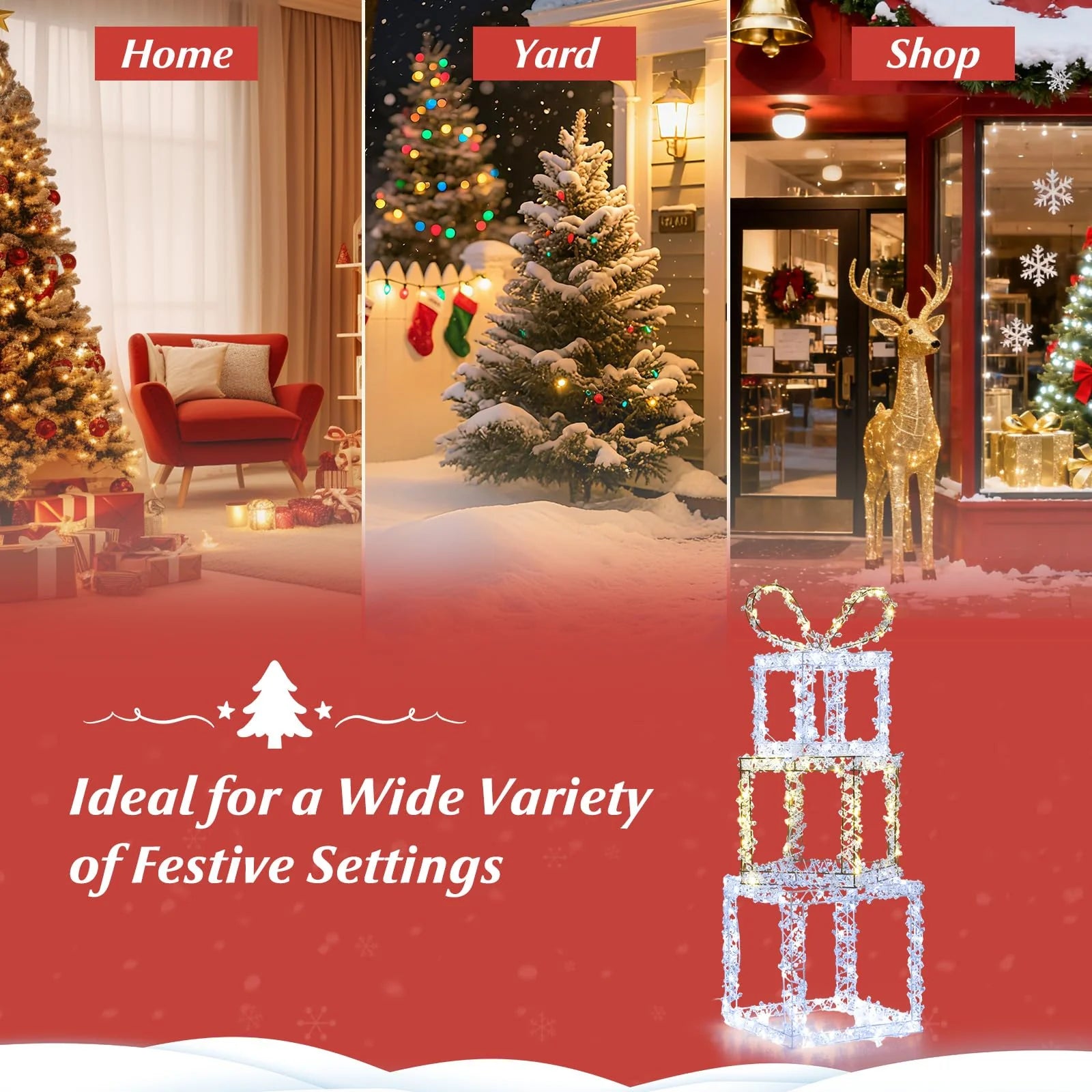 Tangkula Stacked Lighted Gift Boxes Set of 3 Pre-Lit Christmas Present Box Lights - Product image 8