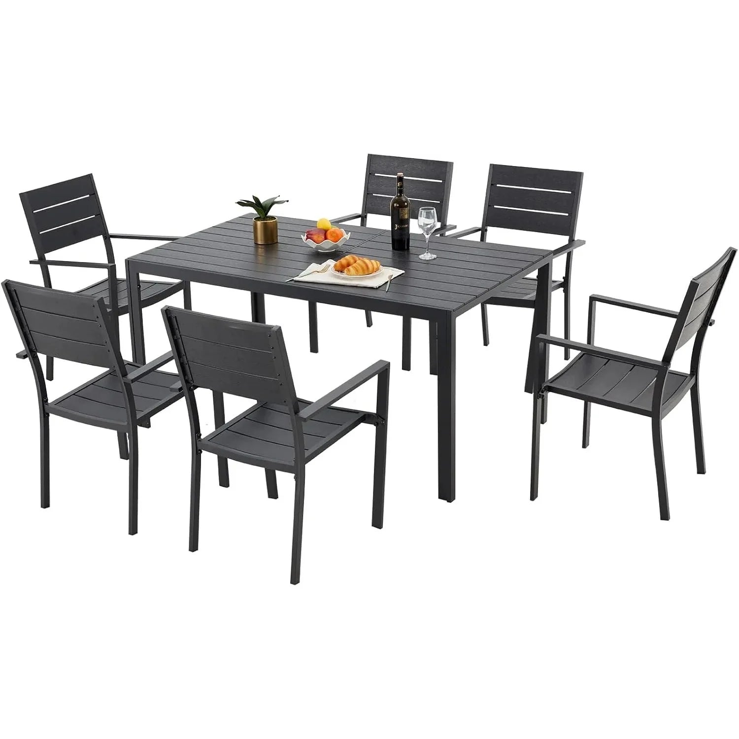 AECOJOY 7-Piece Aluminum Outdoor Dining Set, Patio Table and Stackable Chairs Set for 6 - Product image 1