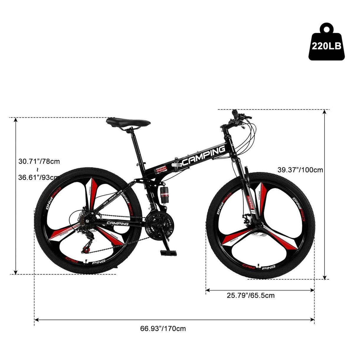 Zimtown 26" Folding Mountain Bike, Shimano 21 Speed MTB Bicycle for Adults, Black - Product image 4