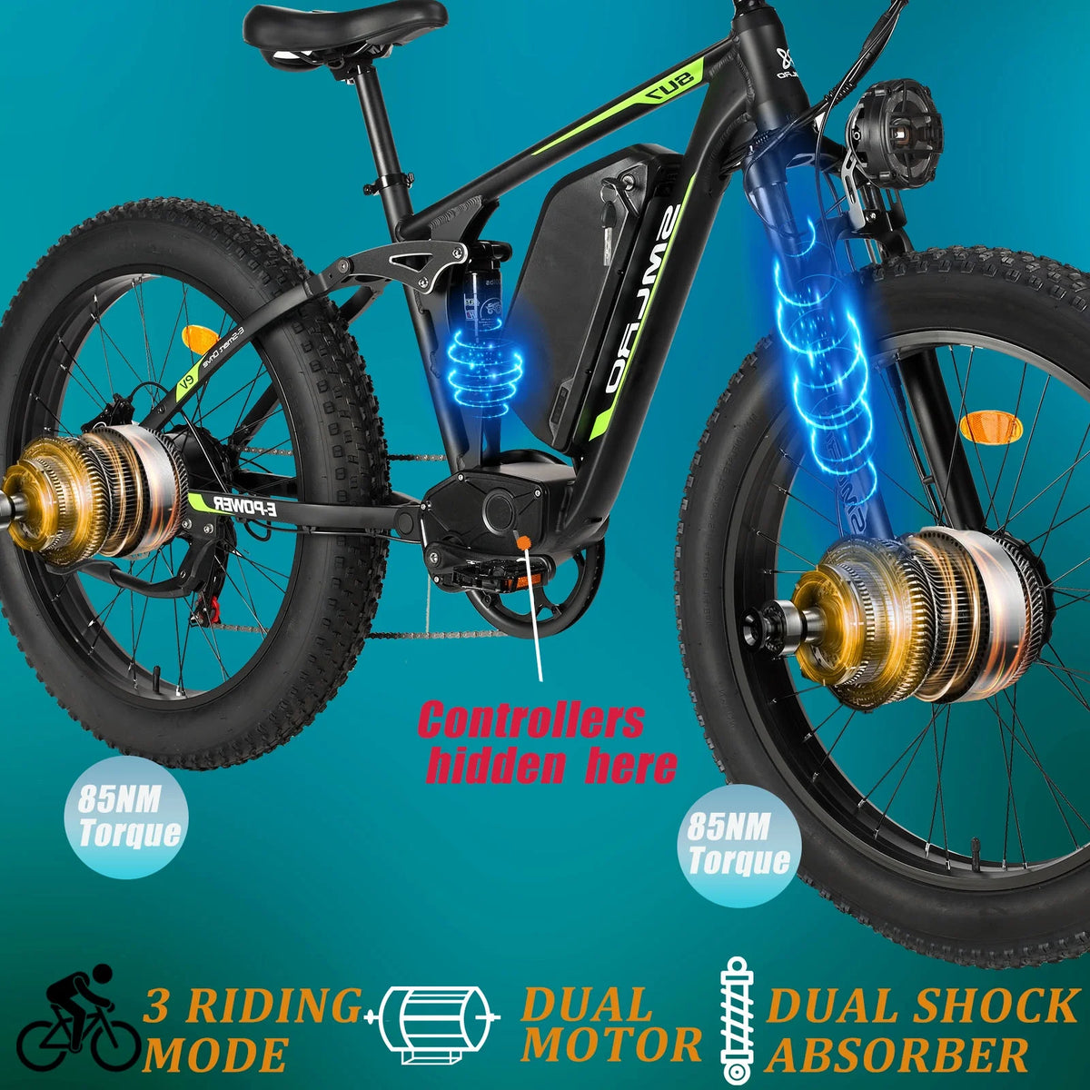 5000w Peak Dual Motor Electric Bike, 26" Fat Tire Shimano 21 Speed 45 MPH Commuter Mtb - Product image 20