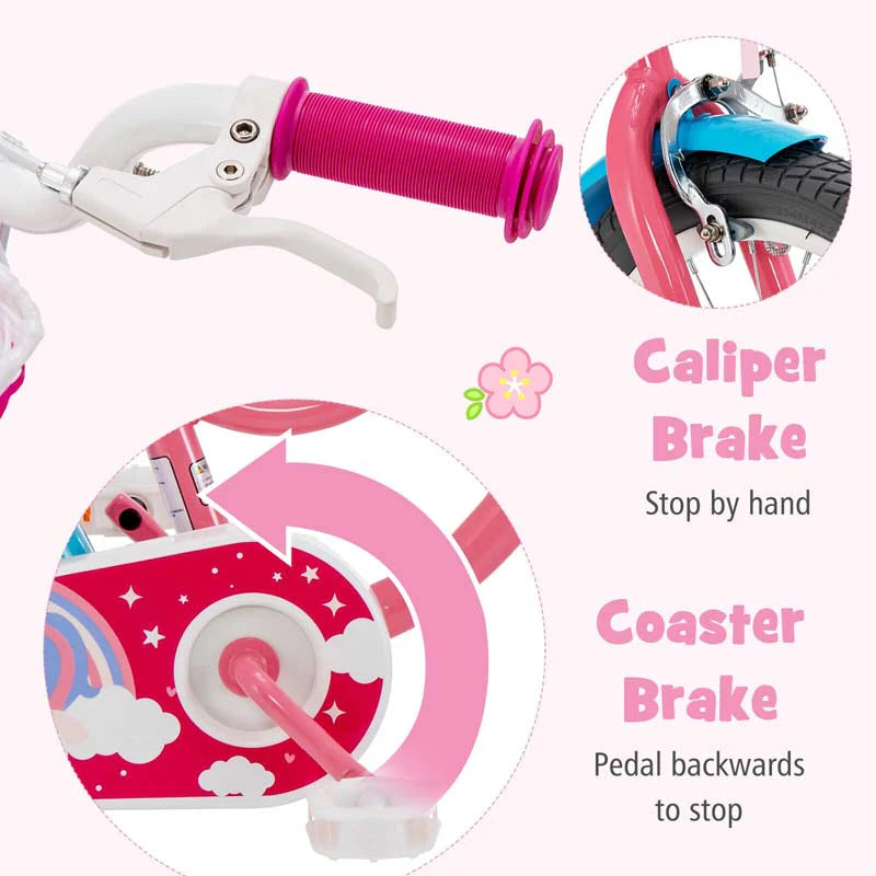 14"/18" Kids Bicycle with Removable Training Wheels, Coaster Brake, Handbrake, Basket & Doll Chair - Product image 12
