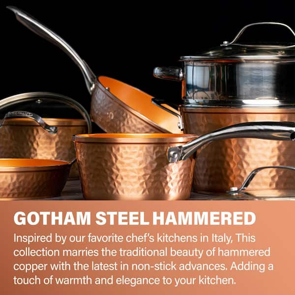 Hammered Copper 10-Piece Aluminum Non-Stick Cookware Set with Glass Lids - Product image 4