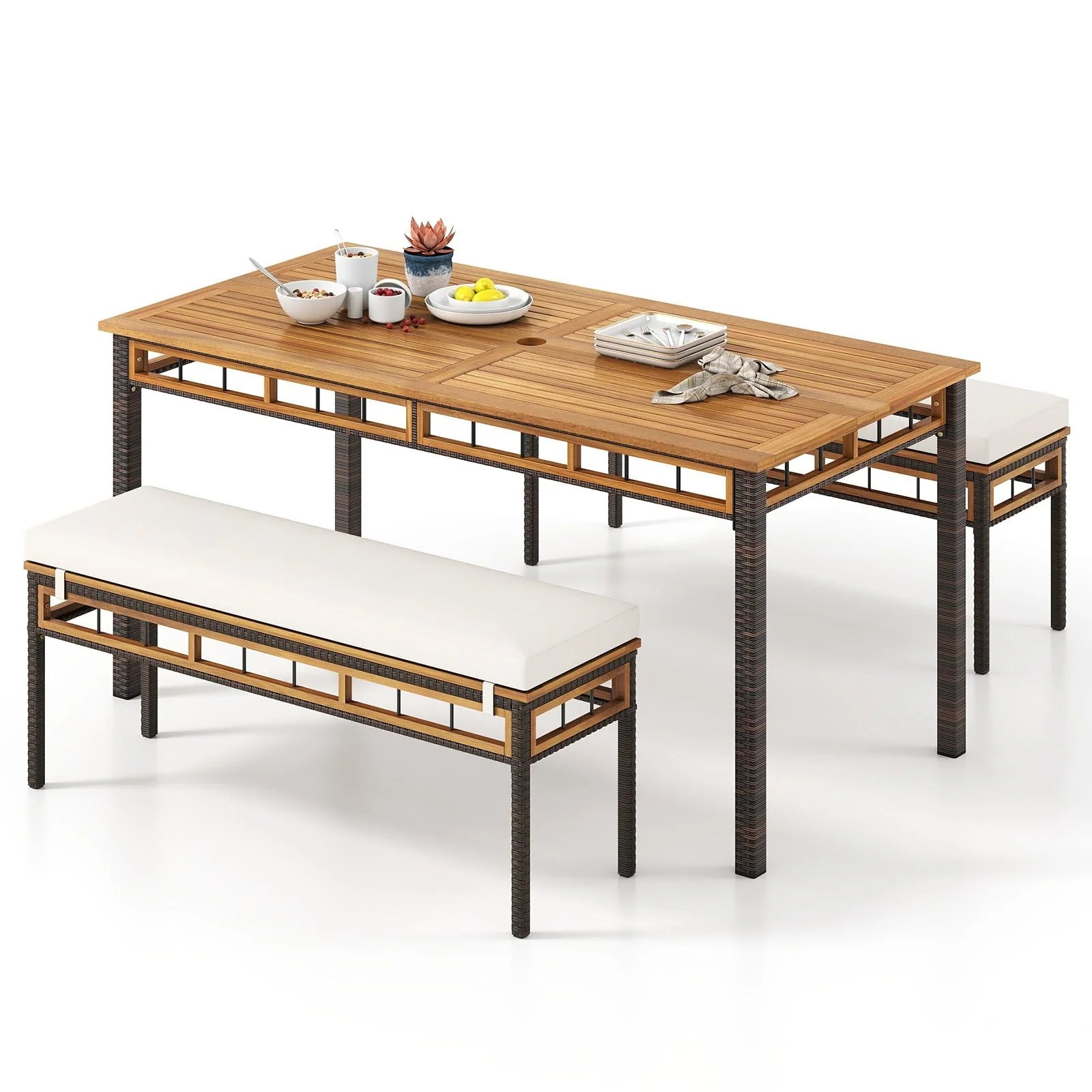 Tangkula 3 Pieces Wood Patio Dining Set - Product image 1