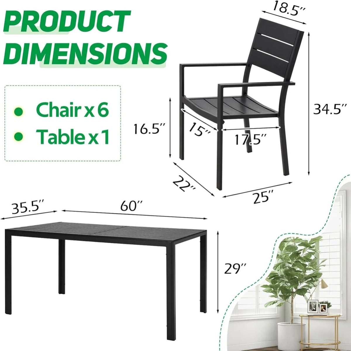 AECOJOY 7-Piece Aluminum Outdoor Dining Set, Patio Table and Stackable Chairs Set for 6 - Product image 3