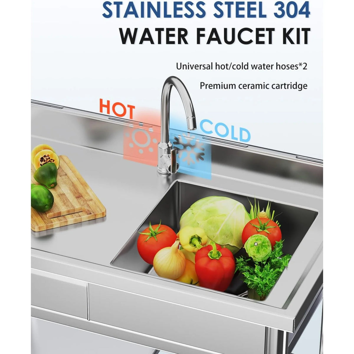 AECOJOY Stainless Steel Utility Sink with Shelves, Free Standing Single Bowl Commercial Kitchen Sinks - Product image 4