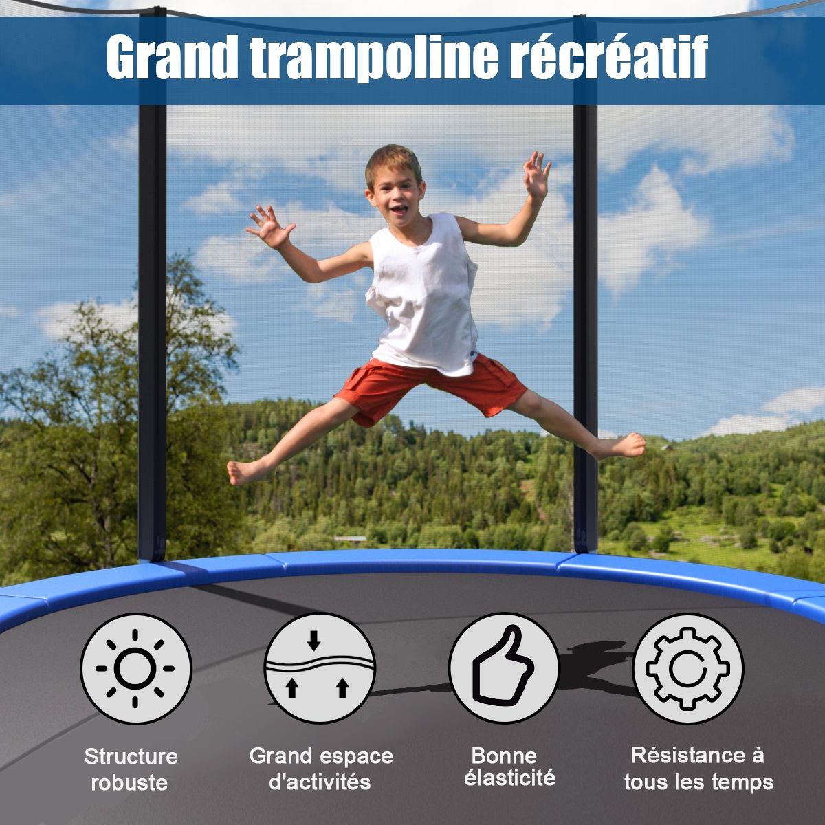 Garden Trampoline Ø 305cm with Safety Net Entrance Door Ladder Black and Blue -