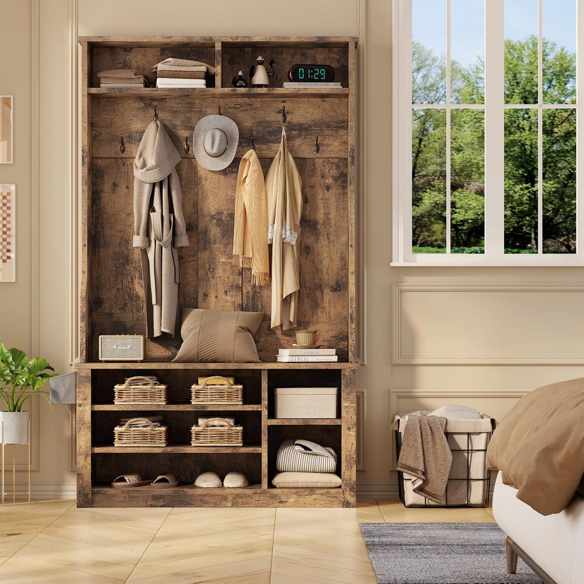 Lofka 5 - in - 1 Hall Tree with Bench and Shoe Storage, Entryway Hall Tree with Coat Rack - Product image 13