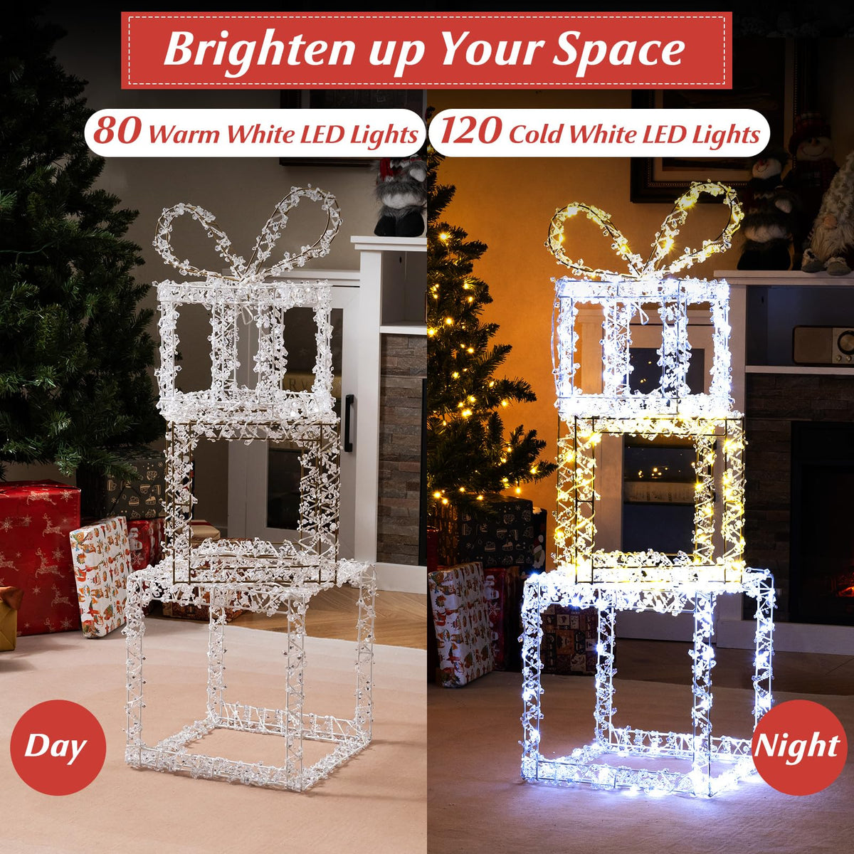 Tangkula Stacked Lighted Gift Boxes Set of 3 Pre-Lit Christmas Present Box Lights - Product image 5
