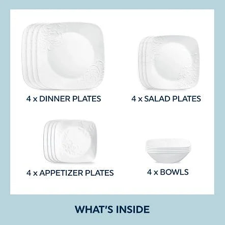 Corelle Cherish 16 - Piece Embossed Square Glass Dinnerware Set (Service for 4) - Product image 3