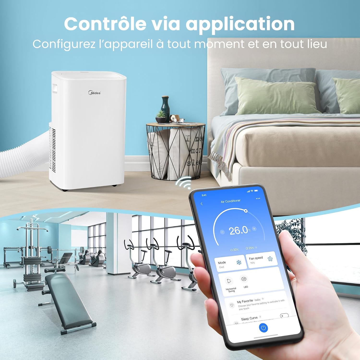 MIDEA Quiet Mobile Air Conditioner 12000 BTU with Exhaust - Ready to Install Portable Air Conditioning 3500W - Mobile Split Reversible Air Conditioner - 4 Modes with Window Kit and App Control