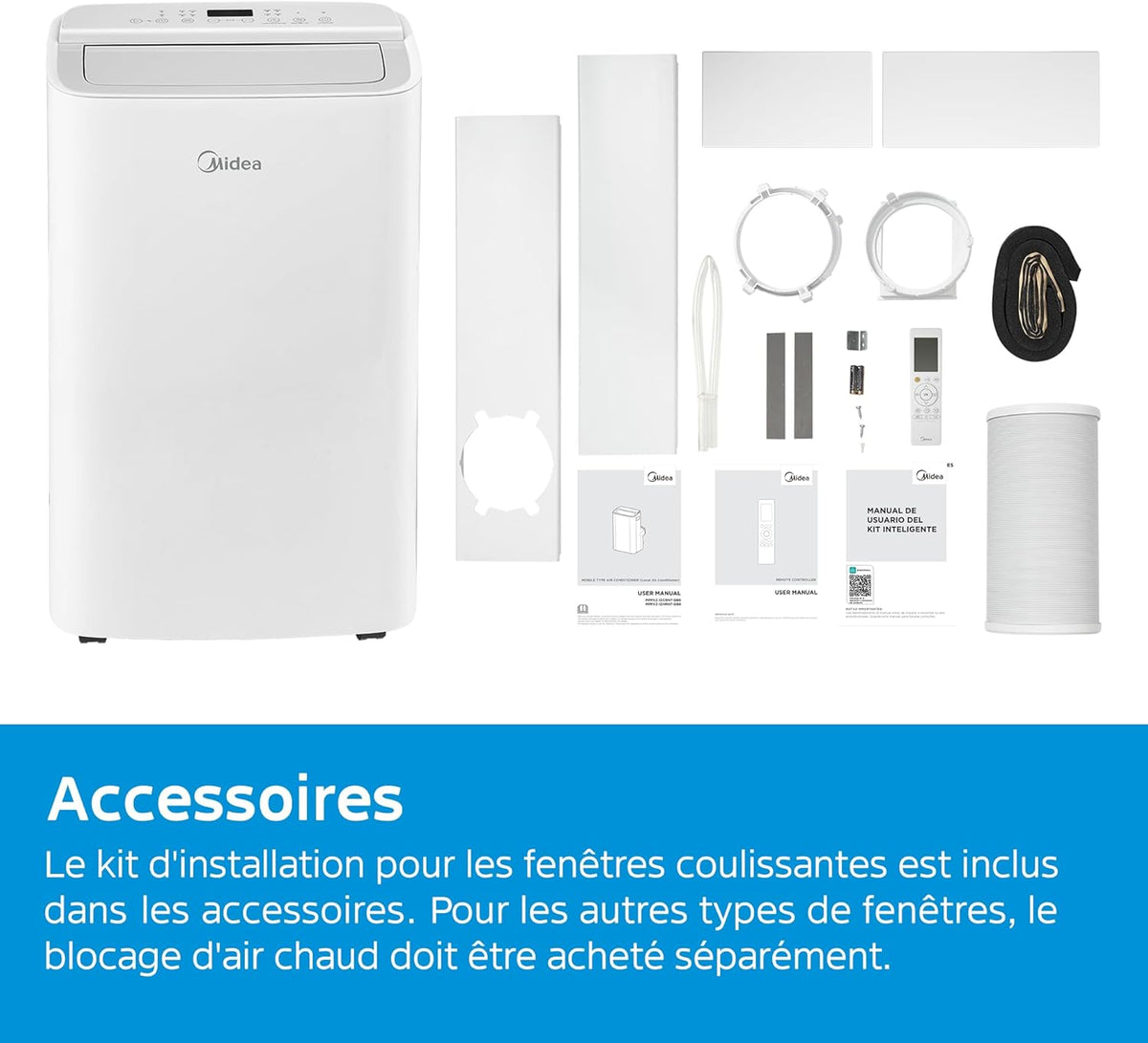 MIDEA Quiet Mobile Air Conditioner 12000 BTU with Exhaust - Ready to Install Portable Air Conditioning 3500W - Mobile Split Reversible Air Conditioner - 4 Modes with Window Kit and App Control