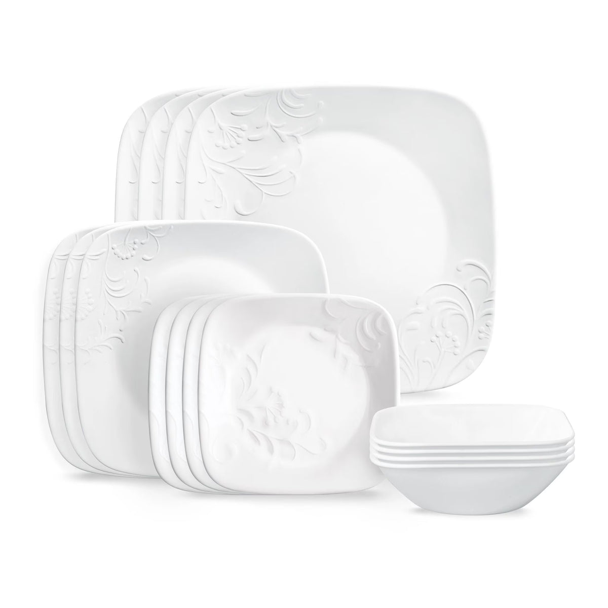 Corelle Cherish 16 - Piece Embossed Square Glass Dinnerware Set (Service for 4) - Product image 1