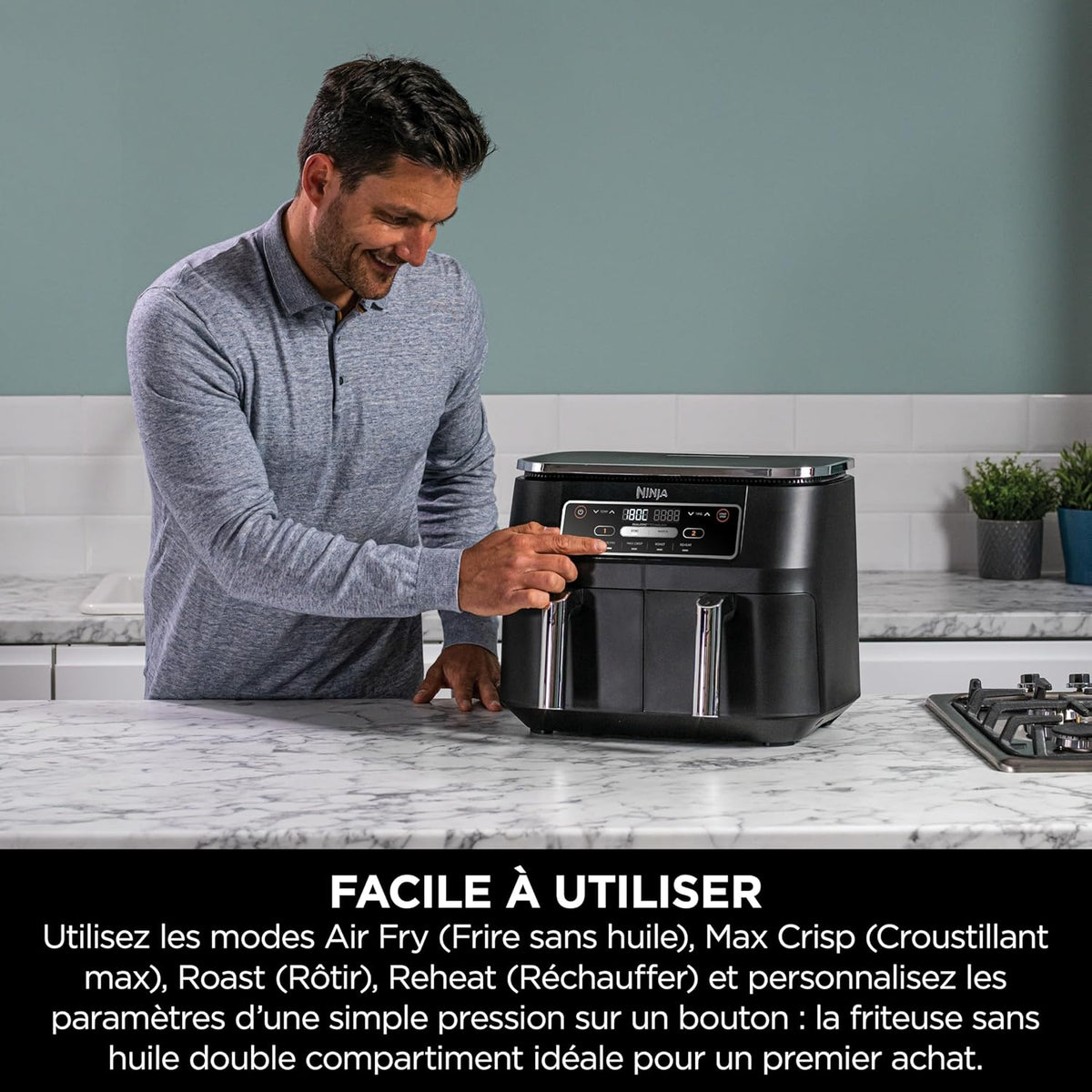 Foodi FlexDrawer Air Fryer, Dual Zone with Removable Divider, Large 10.4 L Drawer, 7-in-1, Dual Zone, Oil-Free, Dishwasher Safe Non-Stick Parts, Black AF500EU