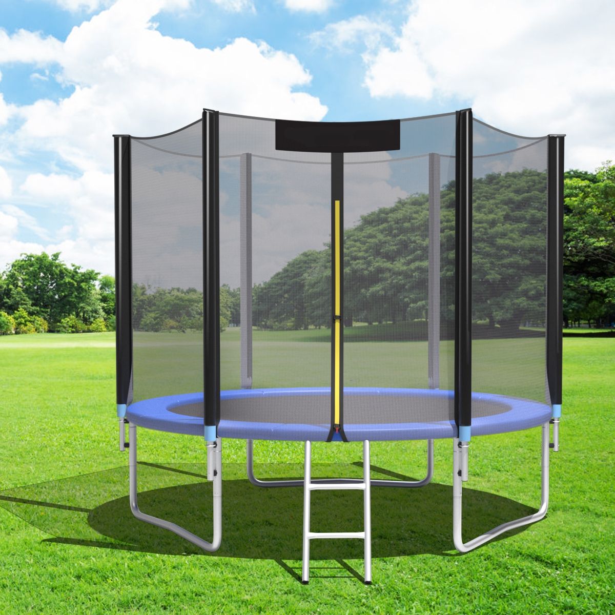 Garden Trampoline Ø 305cm with Safety Net Entrance Door Ladder Black and Blue -