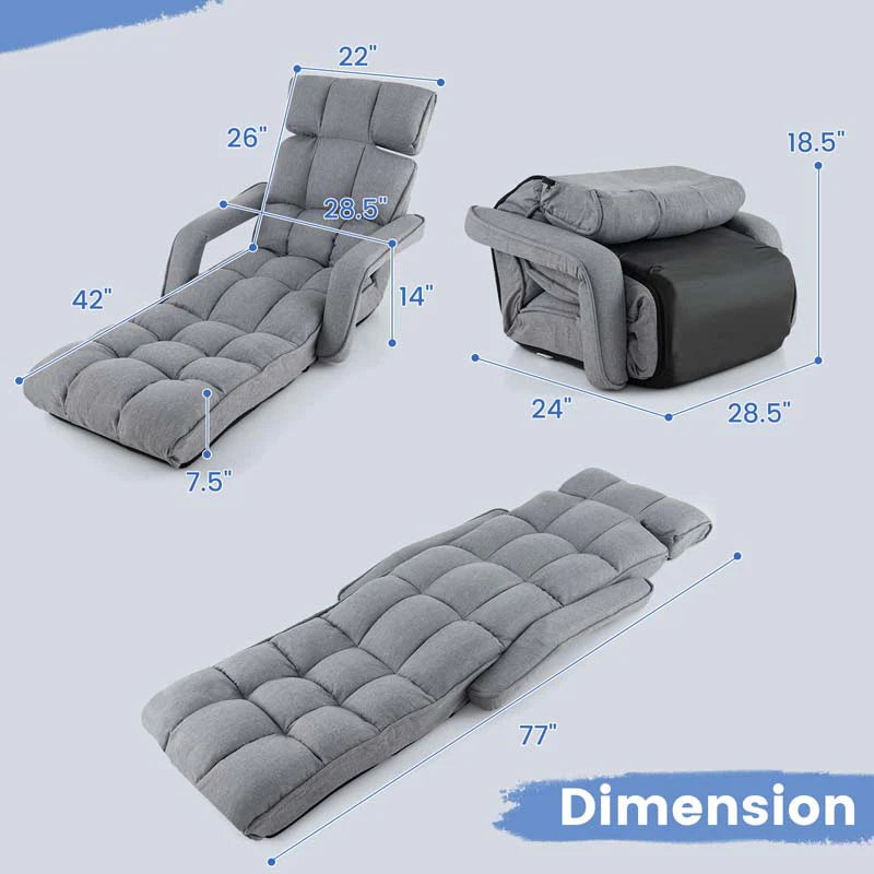 6-Position Adjustable Floor Sofa Bed, Folding Lazy Sofa Chaise Lounger Recliner with Armrests & Footrests - Product image 12