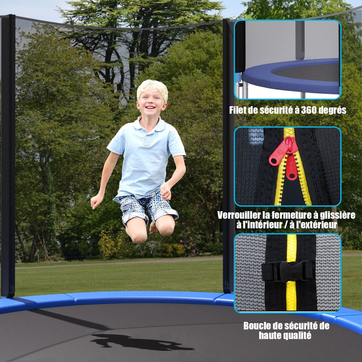 Garden Trampoline Ø 305cm with Safety Net Entrance Door Ladder Black and Blue -