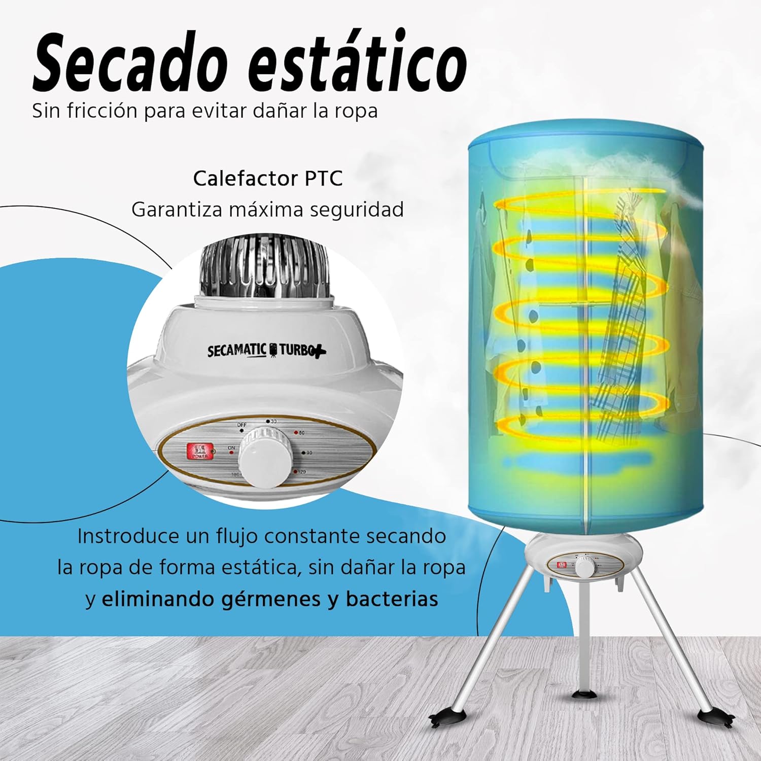 Xsquo Useful Tech Secamatic Turbo Plus - 1000W Friction-Free Hot Air Portable Clothes Dryer