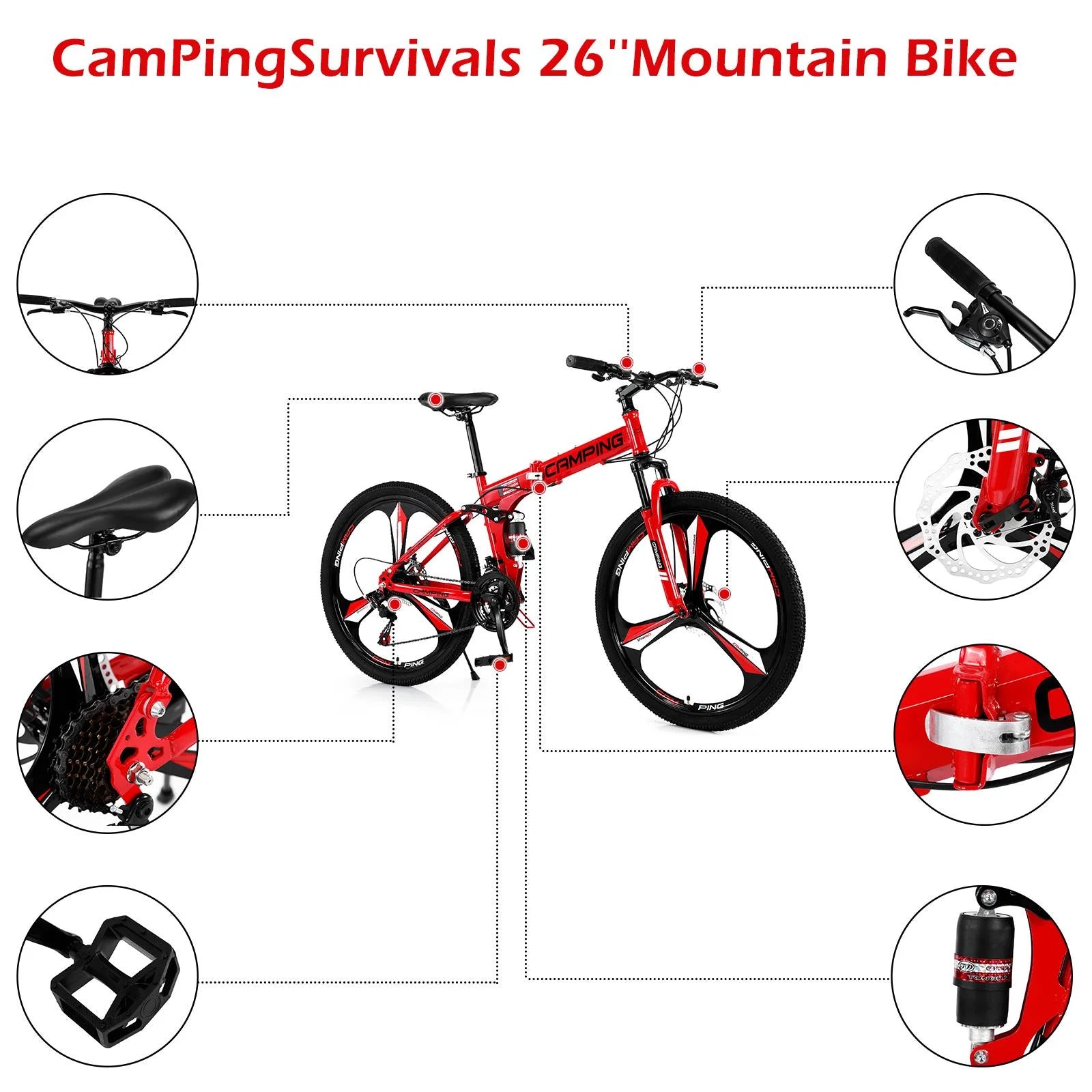 Zimtown 26" Folding Mountain Bike, Shimano 21 Speed MTB Bicycle for Adults, Black - Product image 8