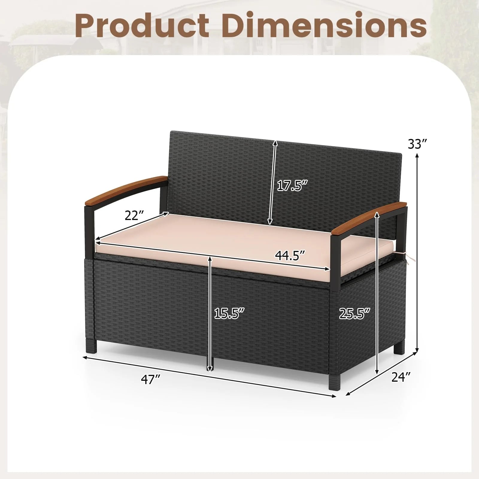 Tangkula 46 Gallon Outdoor Bench with Storage - Product image 2
