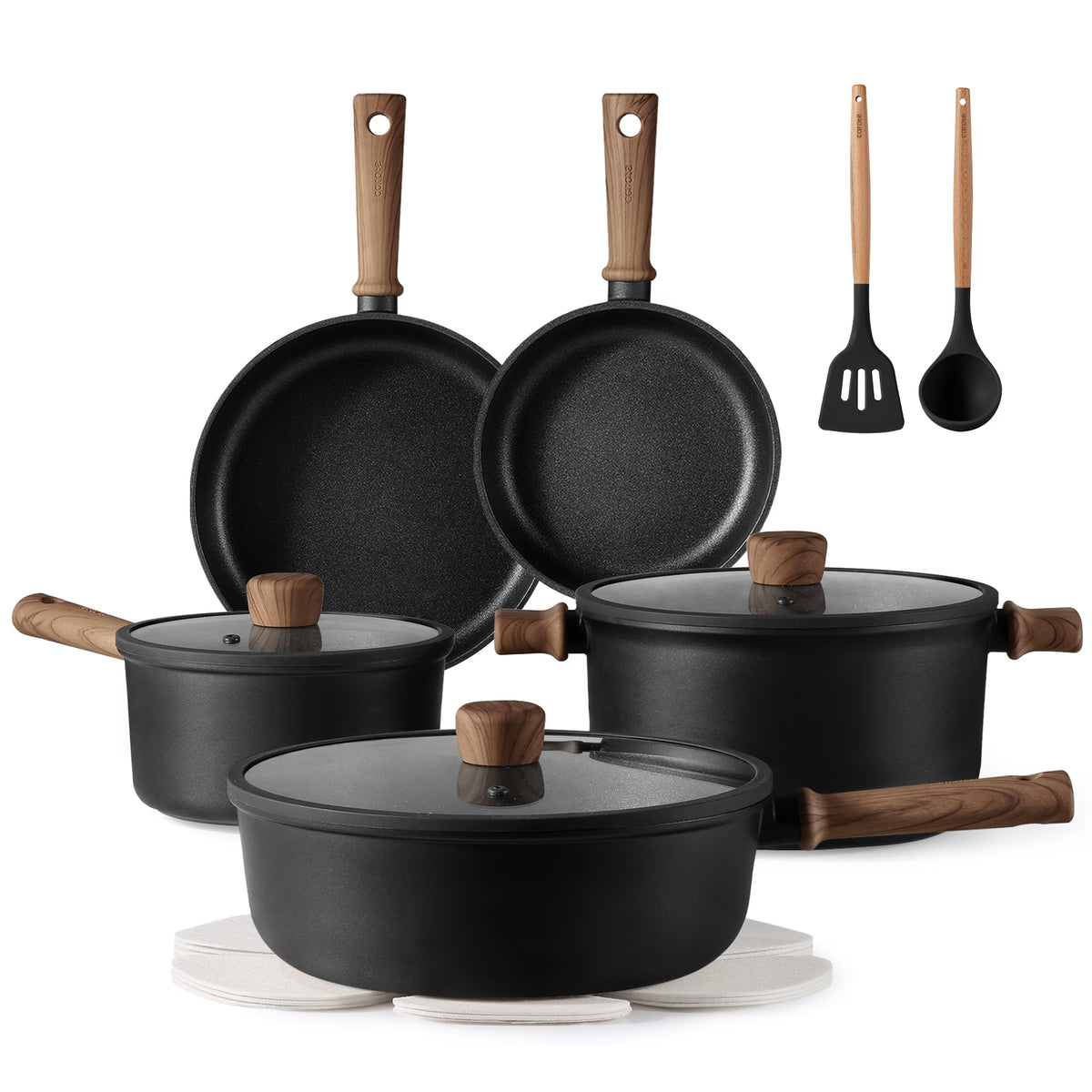 Carote 13 - Pcs Nonstick Cookware Sets, Pots and Pans with Stay - Cool Handles, Induction Compatible Kitchen Set, (Black)