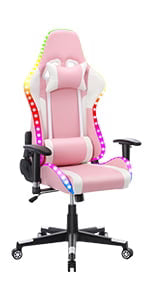 Homemiyn Gaming Chair with Speakers Video and RGB LED Lights, Pink PU Leather Ergonomic Racing Office Chair - Product image 8