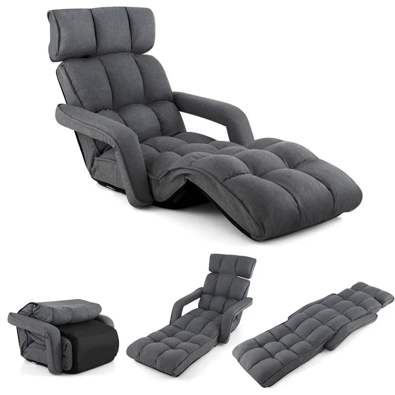 6-Position Adjustable Floor Sofa Bed, Folding Lazy Sofa Chaise Lounger Recliner with Armrests & Footrests - Product image 13