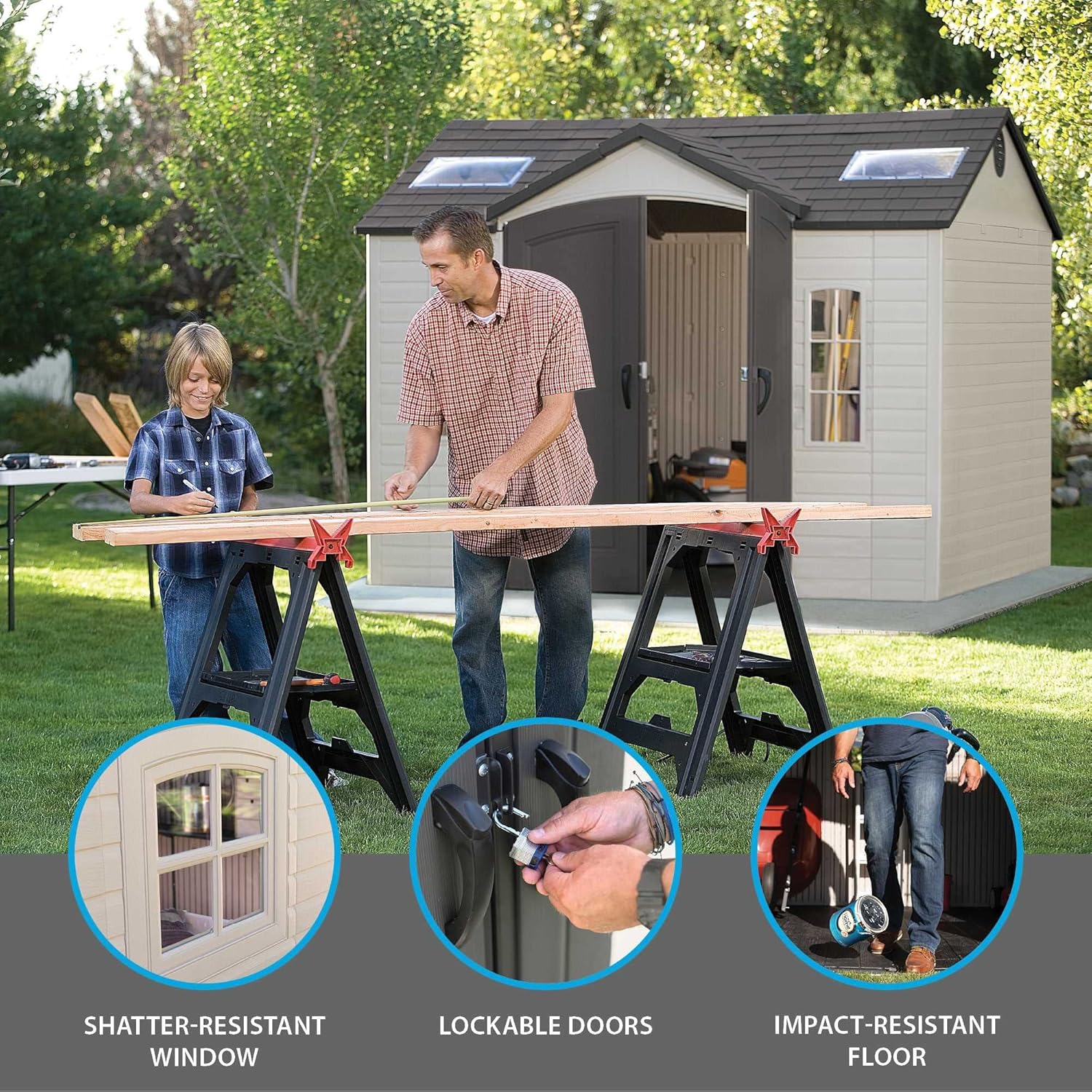 Tan Garden Shed 132.7 x 204.4 x 227.9 cm