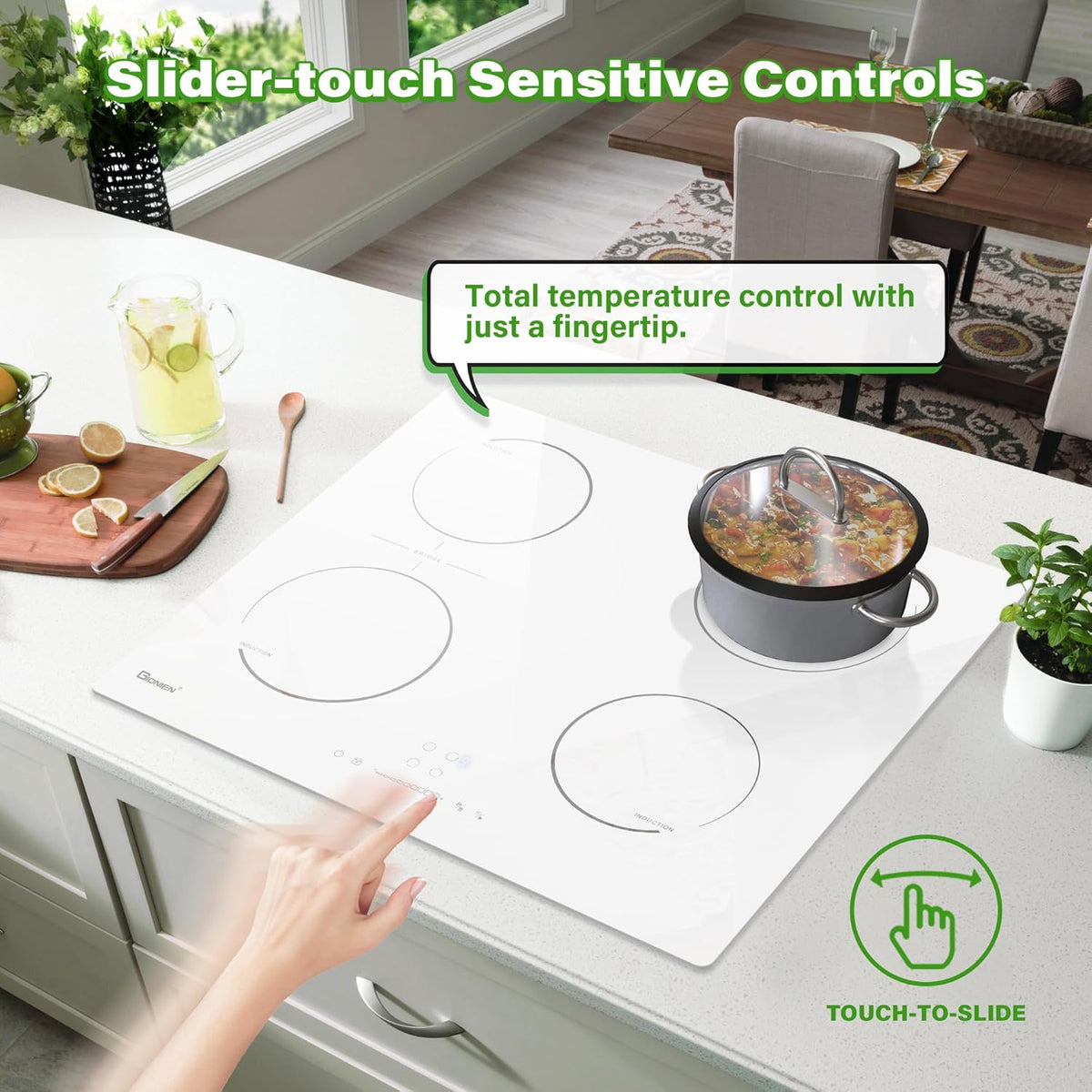 GIONIEN 4 Burner Induction Hob 60cm White, 16Amp Built-in Induction Hob, Integrated Electric Cooktop with Deck Area, Hob, 2800W