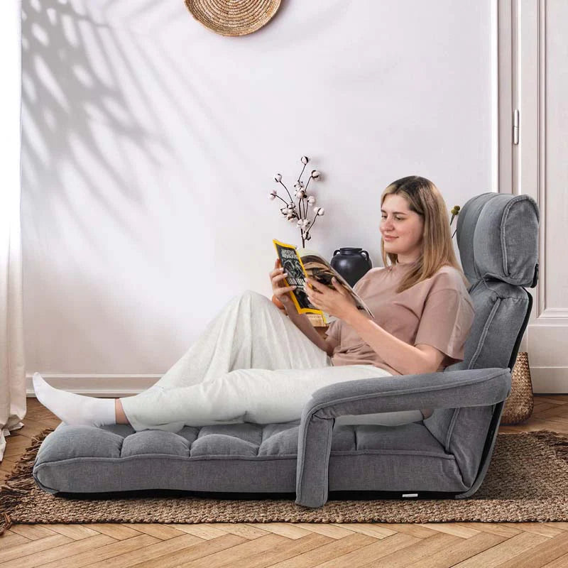 6-Position Adjustable Floor Sofa Bed, Folding Lazy Sofa Chaise Lounger Recliner with Armrests & Footrests - Product image 4