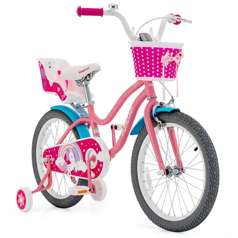 14"/18" Kids Bicycle with Removable Training Wheels, Coaster Brake, Handbrake, Basket & Doll Chair - Product image 5