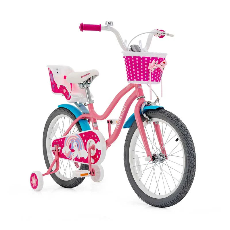 14"/18" Kids Bicycle with Removable Training Wheels, Coaster Brake, Handbrake, Basket & Doll Chair - Product image 10