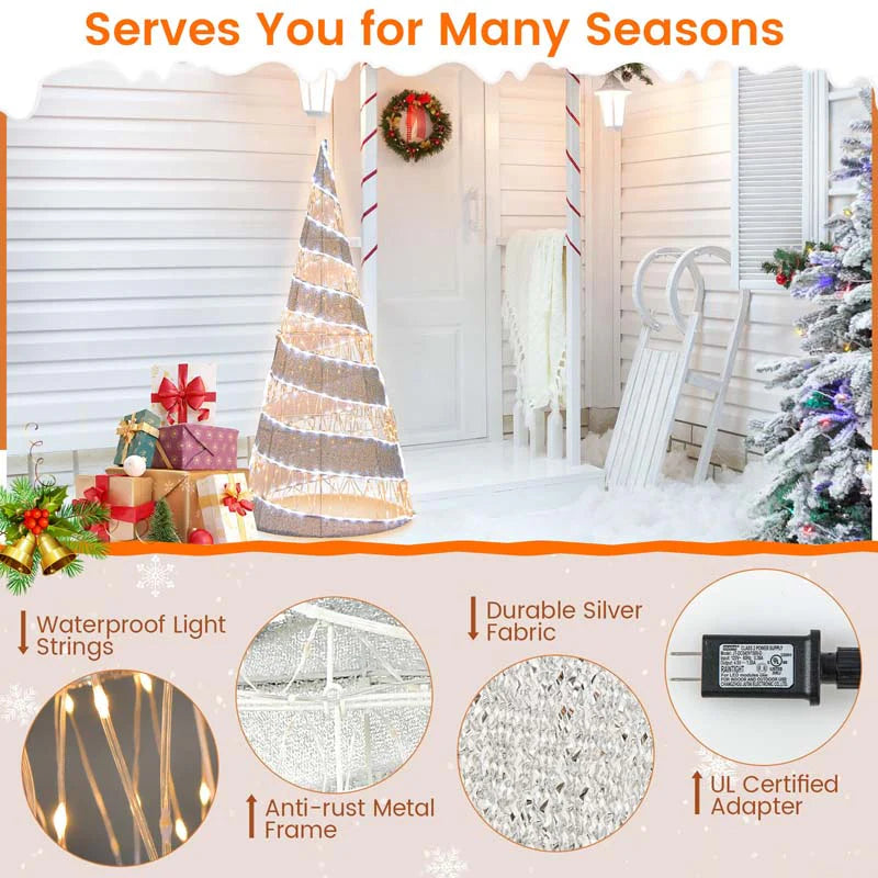 5 FT Pre-lit Christmas Cone Tree, Artificial Spiral Conic Tree with 300 Warm White & 250 Cold White LED - Product image 10