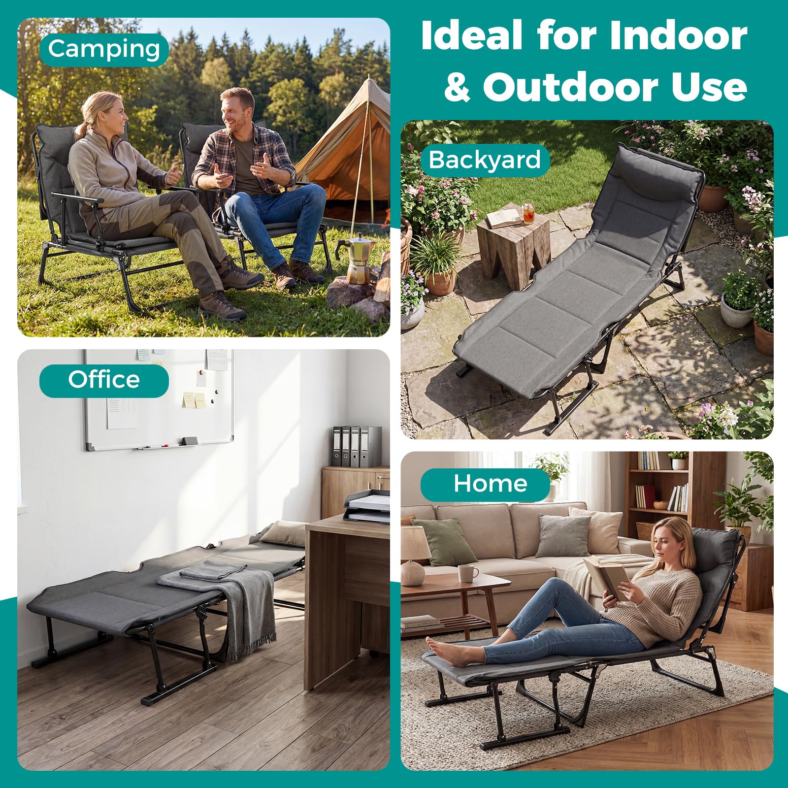 Tangkula 3 in 1 Folding Camping Cot Comfy Padded Convertible Single Sofa Chair - Product image 7