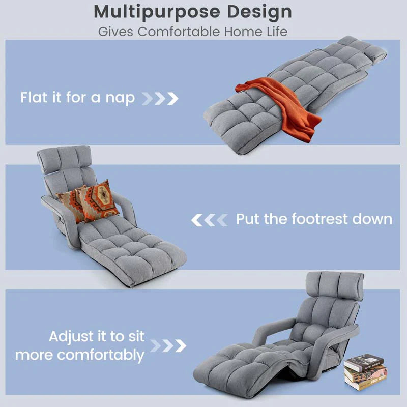 6-Position Adjustable Floor Sofa Bed, Folding Lazy Sofa Chaise Lounger Recliner with Armrests & Footrests - Product image 10