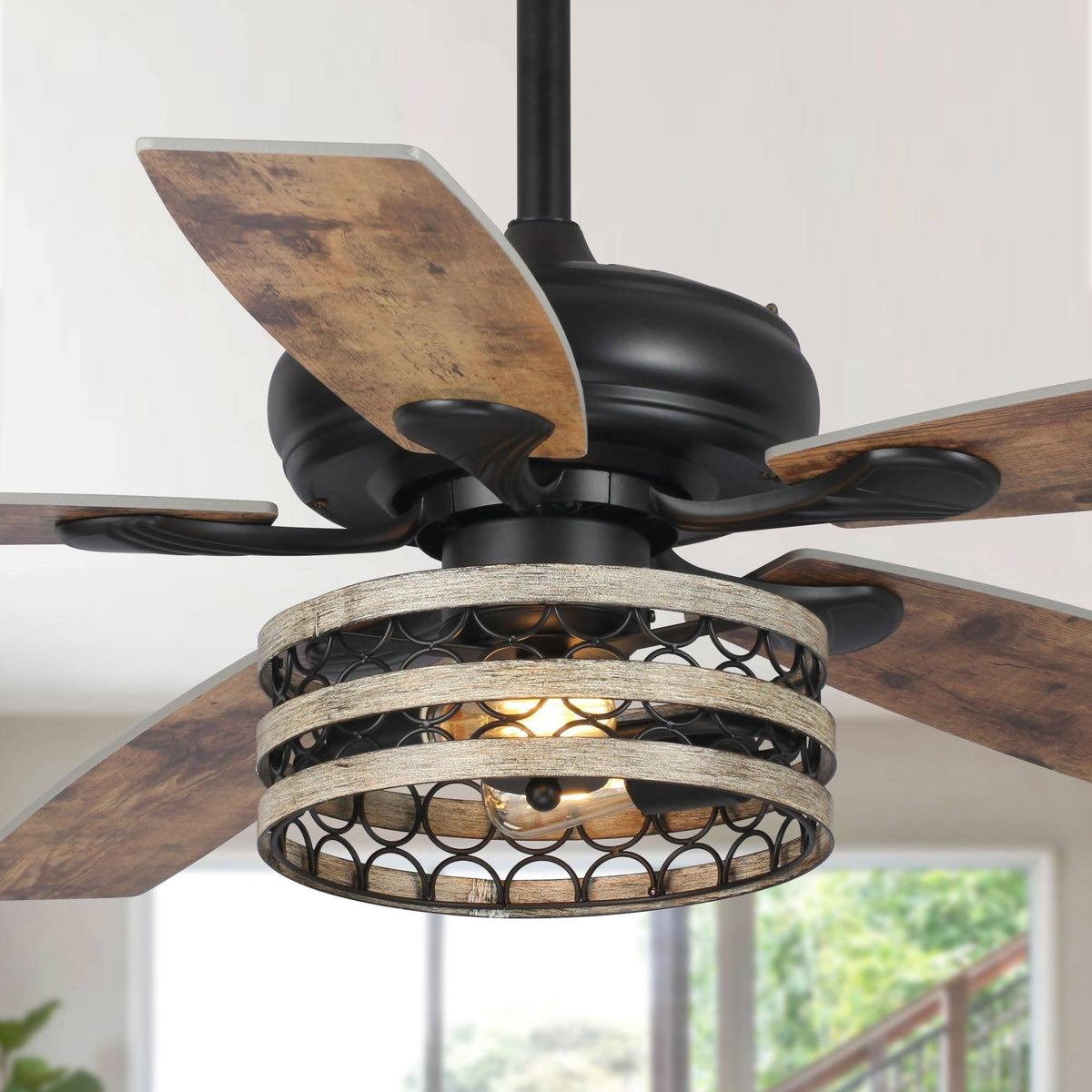 52" Farmhouse Wood 5-Blade LED Ceiling Fan with Remote - Product image 1
