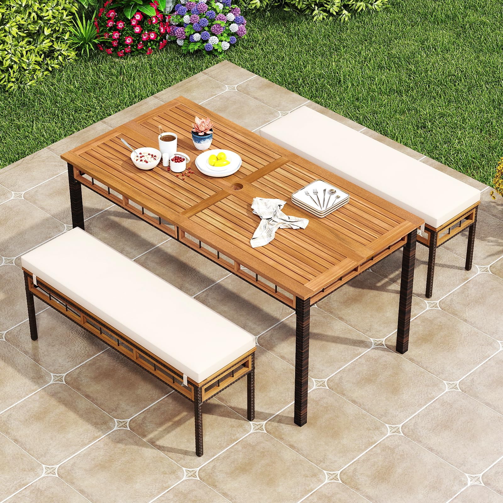 Tangkula 3 Pieces Wood Patio Dining Set - Product image 4
